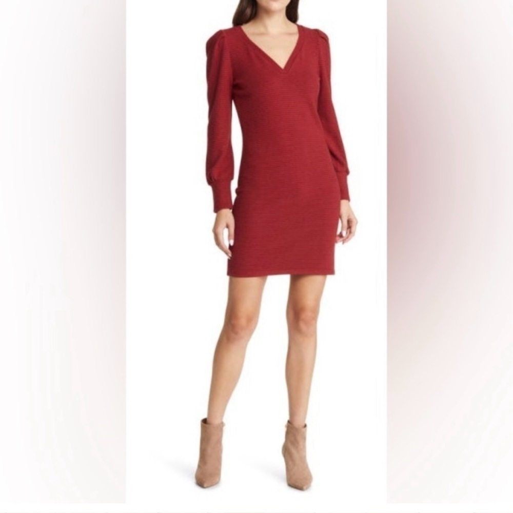 NWT Steve Madden size XL ribbed strech knit long puff sleeve red mini dress